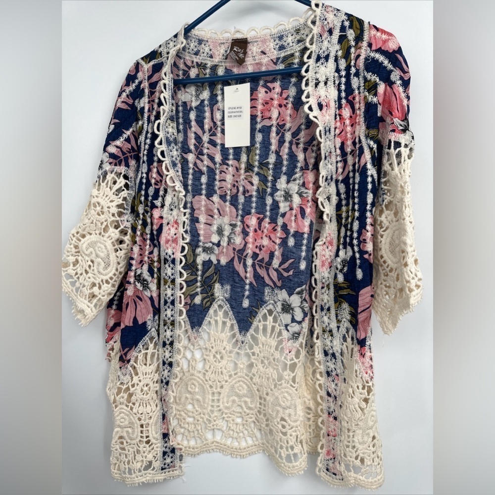 Anthropologie Raj Floral Crochet Kimono Cardigan One Size